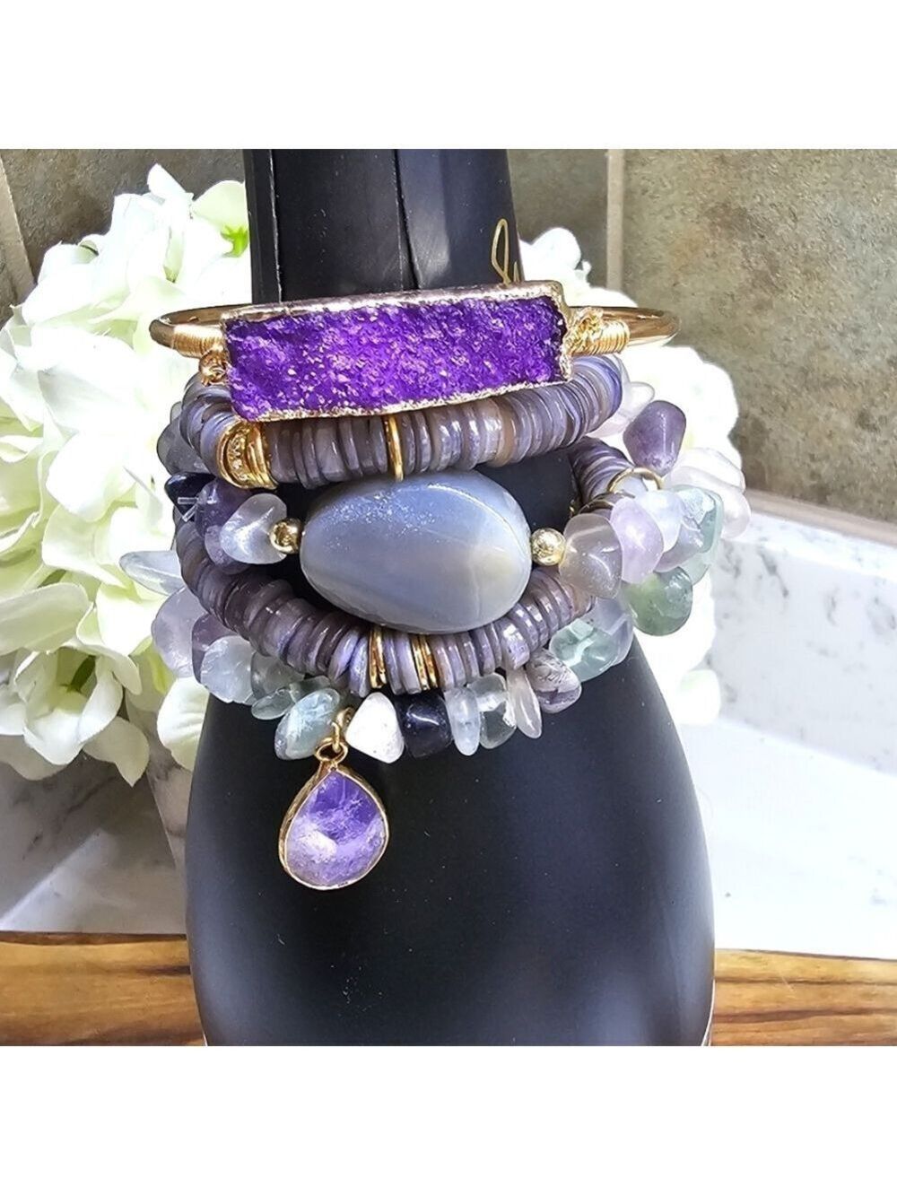 Druzy Dreams Stack Bracelets Set In Purple